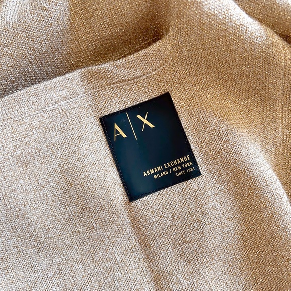 $160 Armani Exchange Gold Metallic Maxi Knit Open Cardigan Duster Merino Blend M - Picture 12 of 14